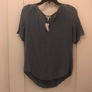 Joie Grey Blue Silk V Neck Blouse NWT Sz XS